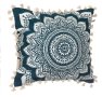 Декоративна  възглавница, Mandala Tassels, 45x45cм,  Петролно/бяла