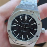 Нов Мъжки Часовник AP Audemars Piguet Сребрист с Черно Лице Механичен Автоматичен Самонавиващ, снимка 9 - Луксозни - 40840179