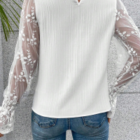 Дамска елегантна блуза в бяло с ръкави от тюл, снимка 8 - Блузи с дълъг ръкав и пуловери - 44632282
