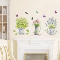 Свежи цветя лавандула ваза саксия самозалепващ стикер лепенка за стена кухня украса декор, снимка 5 - Други - 34250794