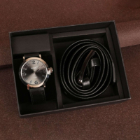 Подарен комплект Колан в черен цвят заедно с часовник кафяв/черен, снимка 3 - Подаръци за мъже - 44524366