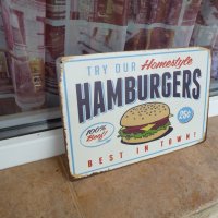 Хамбургер метална табела най-добрия в града бързо хранене, снимка 2 - Рекламни табели - 42594598