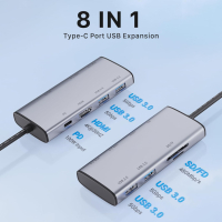 CreaBivotion USB C хъб, 8 в 1 адаптер, докинг станция за лаптоп с HDMI, SD/TF, 4 USB 3.0 порта, снимка 2 - Кабели и адаптери - 44767572