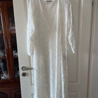 Фабрично плетиво плажна бяла  памук дантелена наметка плажна дълга риза кафтан плажна дълга рокля, снимка 1 - Рокли - 41610373