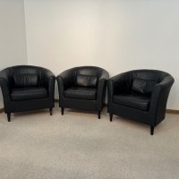 Черни кожени фотьойлчета в много добро състояние , снимка 1 - Дивани и мека мебел - 44276526