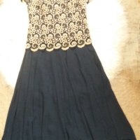 УНИКАЛНО КРАСИВА официална тъмносиня рокля със златиста дантела , снимка 2 - Рокли - 42097436