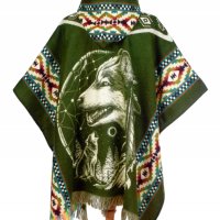 Автентичнo еквадорско унисекс вълнено пончо с вълк, различни цветове, снимка 7 - Палта, манта - 35847402