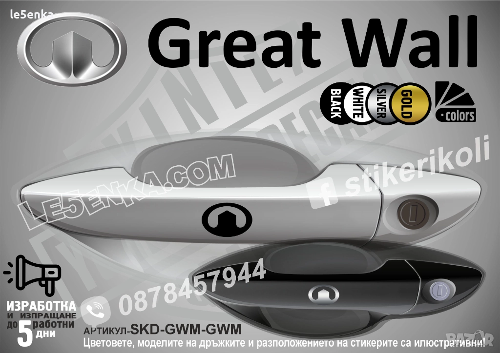 Great Wall Logo стикери дръжки SKD-GWM-GWM, снимка 1
