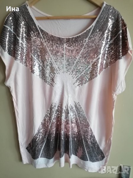 Дамска блуза тениска с пайети, снимка 1
