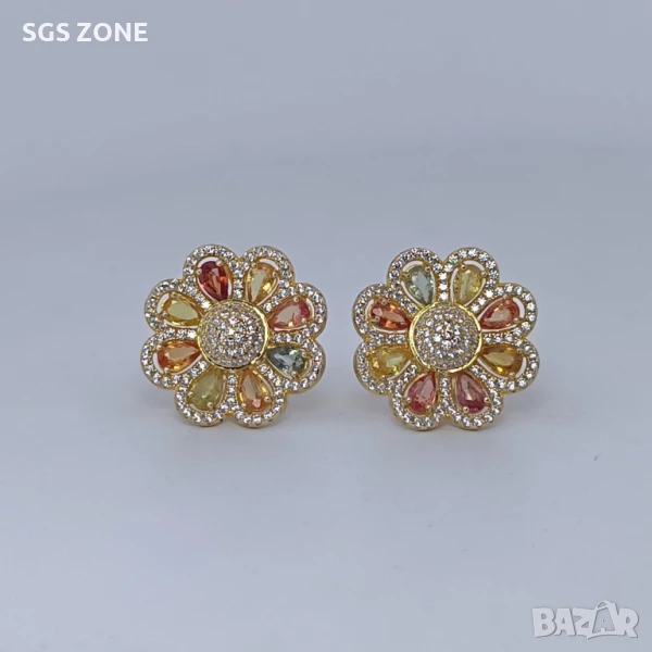 СРЕБЪРНИ ОБЕЦИ, ПОЗЛАТЕНИ С многоцветен ТУРМАЛИН , снимка 1