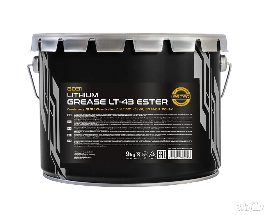 Многофункционална литиева грес MANNOL LT-43 Ester Lithium Grease 9кг, снимка 1