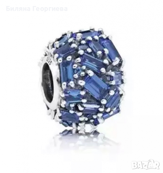Сребърен талисман за гривна Пандора със сини кристали, модел 099, снимка 1