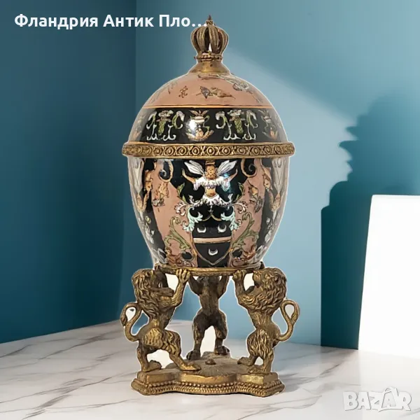 Яйце порцелан и бронз черно, снимка 1