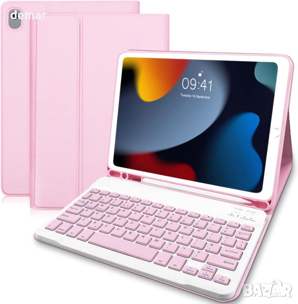 Калъф с клавиатура за iPad 10.2 2021/2020/2019 - розов, снимка 1