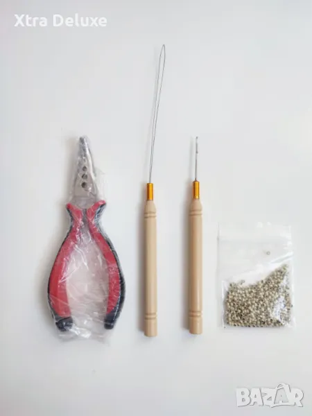 Клещи, кука, щипка + 100бр. капси - комплект за поставяне на коса/ектеншъни, снимка 1