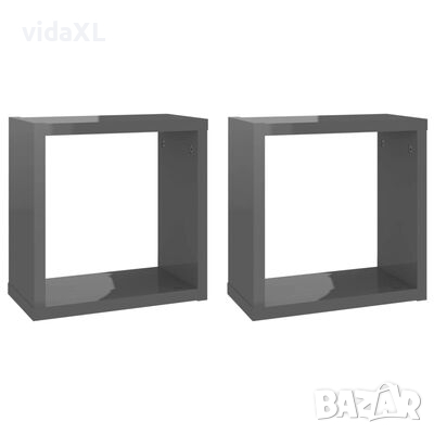vidaXL Стенни кубични рафтове, 2 бр, сив гланц, 30x15x30 см（SKU:807022, снимка 1