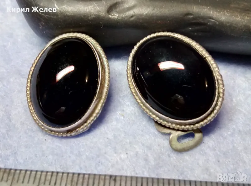 SEZGIN 925 СРЕБЪРНИ КЛИПС ОБЕЦИ СРЕБРО 925 с ШЛИФОВАН ЧЕРЕН ОНИКС Клипсовете са стоманени 49364, снимка 1