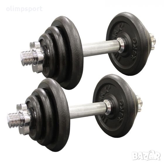 дълбели комплект  Материал диск: чугун  Материал лост: хром  Комплект: 2 х 10 кг, снимка 1