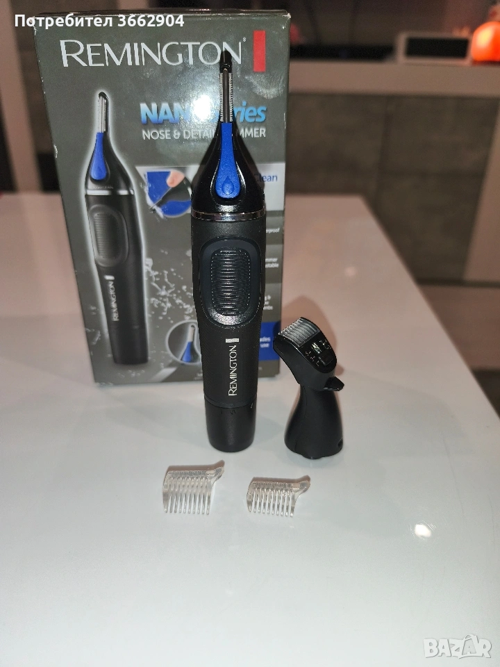 Тример за нос и уши Remington Nano Series Lithium NE3870, 2 глави, Детайлен тример, Черен ново, снимка 1