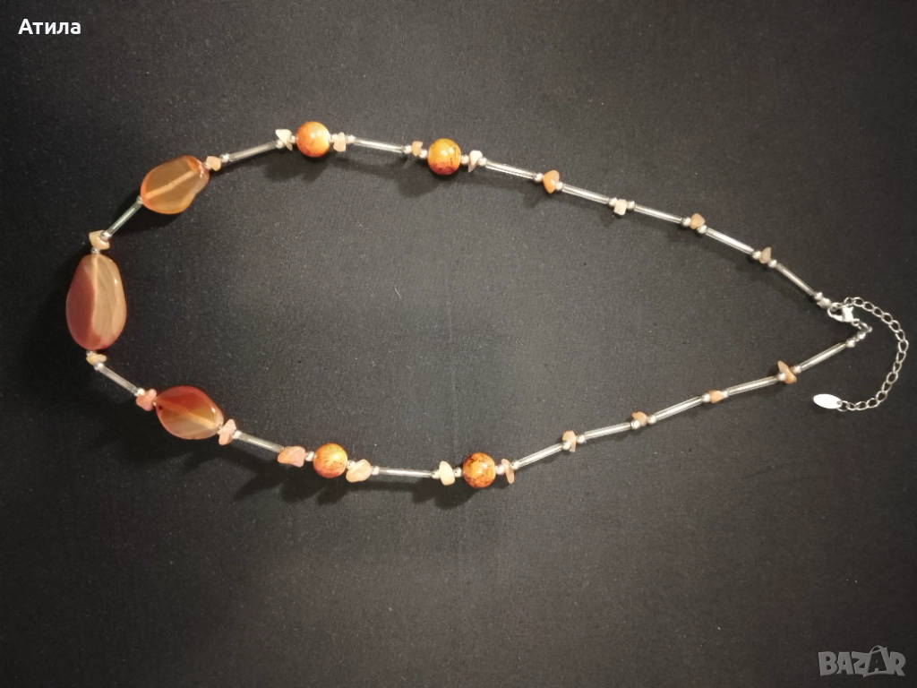 колие оранжев ахат и корнеол, снимка 1