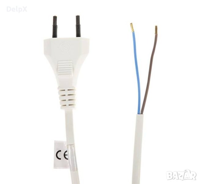 Захранващ кабел бял/черен с щепсел плосък/2 жила 2m 220V 6A, снимка 1