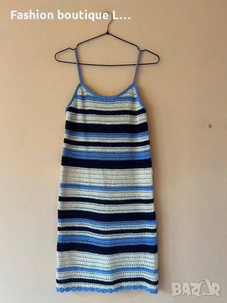 Плетена рокля на райета в син , бежов и черен цвят 50% памук S размер на марката Paul&Bear 👗 , снимка 1
