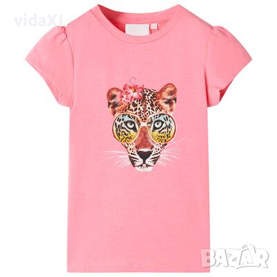 Детска тениска, неоново розова, 128（SKU:10457, снимка 1