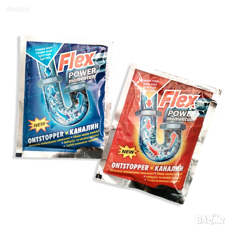 5969 Препарат за отпушване на канали Flex Power 60гр. – гореща или студена вода, снимка 1