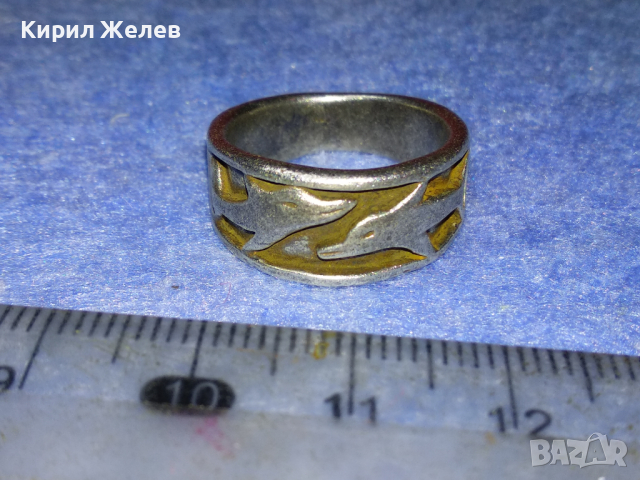 СТАР ВИНТИДЖ СРЕБЪРЕН ПРЪСТЕН Тип ХАЛКА СРЕБРО 925 с ДВЕ ДЕЛФИНЧЕТА 43780, снимка 3 - Пръстени - 44661696