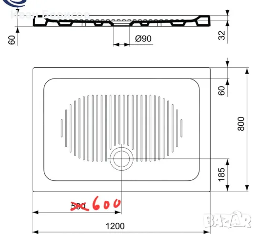 Правоъгълно керамично поддушово корито 120×80 см, снимка 2 - Строителни материали - 47453586