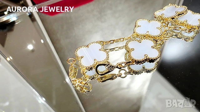 Van Cleef & Arpels VCA 5 Motifs Gold Chalcedony Vintage Alhambra Дамска Гривна, снимка 8 - Гривни - 53492081