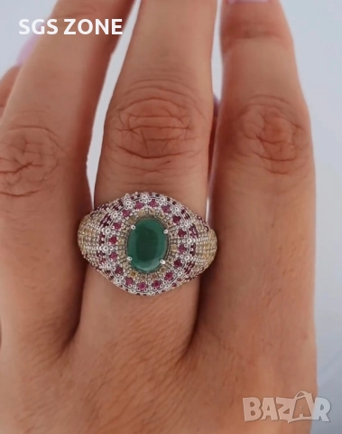 МНОГО СТИЛЕН СРЕБЪРЕН ПРЪСТЕН С ЕСТЕСТВЕНИ СКЪПОЦЕННИ КАМЪНИ, снимка 2 - Пръстени - 52410915