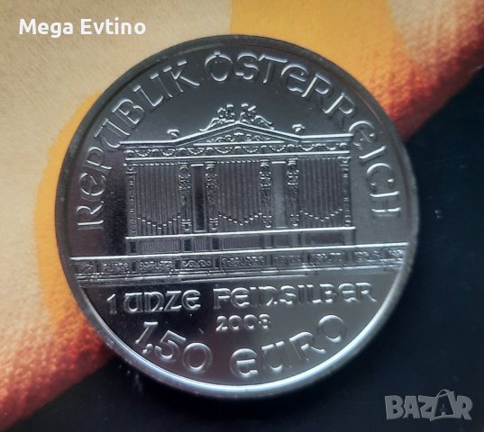 Инвестиционна сребърна монета 1 унция 1½ Euro Vienna Philharmonic, снимка 3 - Нумизматика и бонистика - 41653106