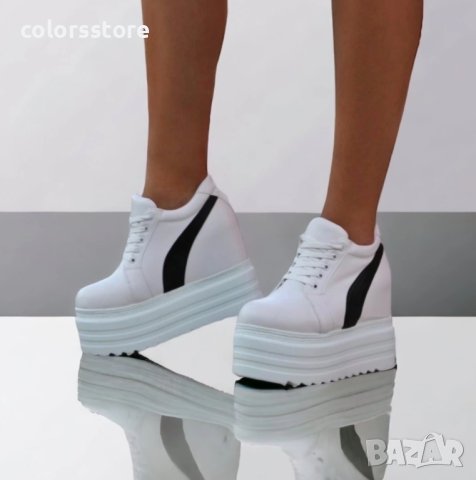 Кецове на платформа - бяло с черно - SJN56, снимка 2 - Кецове - 35884987