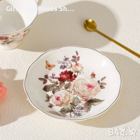 Порцеланова чаша за капучино или чай с чинийка и лъжичка, снимка 2 - Чаши - 53530340