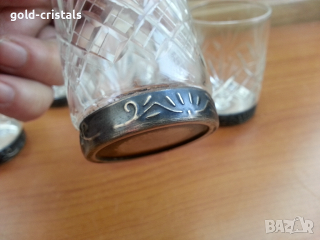 Руски кристални чаши чашки  с посребрена основа , снимка 3 - Антикварни и старинни предмети - 36241205