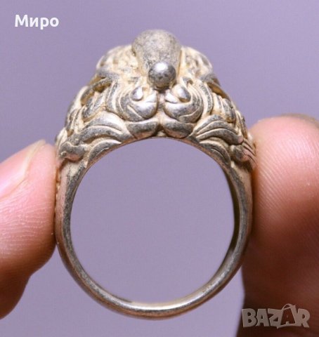 ТИБЕТ НЕПАЛ МЪЖКИ ПРЪСТЕН С ИЗОБРАЖЕНИЕ НА ДРАКОН ЗВЯР ЗМЕЙ ЧУДОВИЩЕ, снимка 4 - Пръстени - 40516824