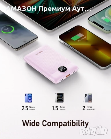VEEKTOMX Мини PowerBank 10000mAh,22.5W бързо зареждане/PD 3.0/QC 3.0, iPhone/Samsung, снимка 6 - Външни батерии - 50521818