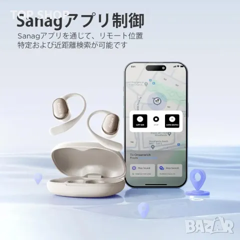 Слушалки с отворено ухо SANAG C16S Open Fit, безжични Bluetooth с микрофон, с куки за уши, бежово, снимка 7 - Безжични слушалки - 49627292