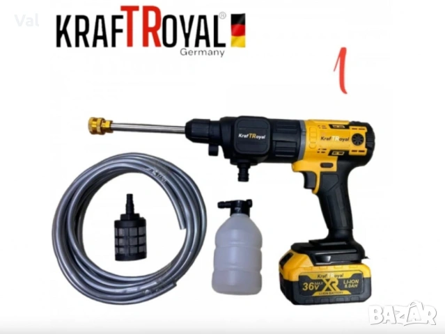  Комплект KraftRoyal с 5 приставки: винтоверт, гайковерт-импакт, перфоратор,водоструйка и ъглошлайф, снимка 3 - Други инструменти - 53690309