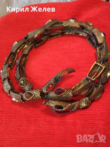 ЗМИЕВИДНО БРОНЗОВО КОЛИЕ с ФАСЕТИРАНИ ЦВЕТНИ КРИСТАЛИ КАМЪНИ НЕО-ГОТИК ВИНТИДЖ БИЖУ ОГЪРЛИЦА 27110, снимка 3 - Колиета, медальони, синджири - 35100762