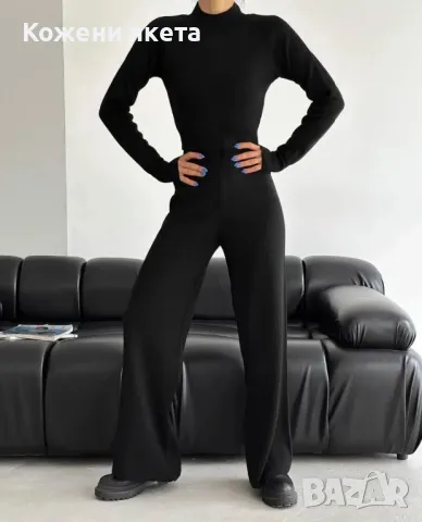 Черен комплект от плетиво с дълъг ръкав, снимка 2 - Комплекти - 47399487