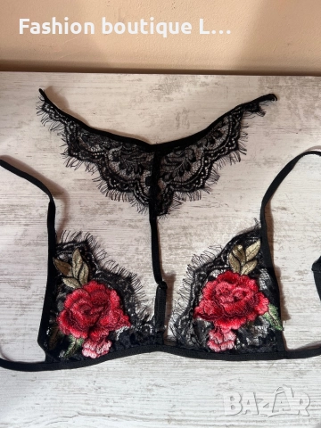Ново черно дантелено бюстие с чокър на врата и бродерия S , M , L , XL налични размери 🖤❤️🖤❤️