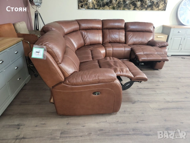 Кафяв кожен ъглов диван Moreno с електрически релаксиращ механизъм, снимка 11 - Дивани и мека мебел - 53702191