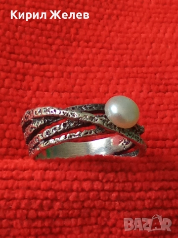РАЗКОШЕН ПЕРЛЕН СРЕБЪРЕН ПРЪСТЕН РОДИРАНО СРЕБРО 925 с ИНКРУСТИРАНА БЯЛА НАТУРАЛНА ПЕРЛА 50163, снимка 14 - Пръстени - 50337117