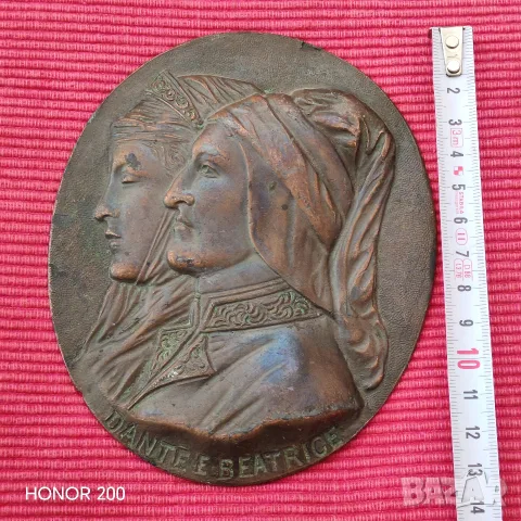 Бронзова релефна плакета Данте и Беатриче, Флоренция, 19 век. , снимка 5 - Антикварни и старинни предмети - 56163736