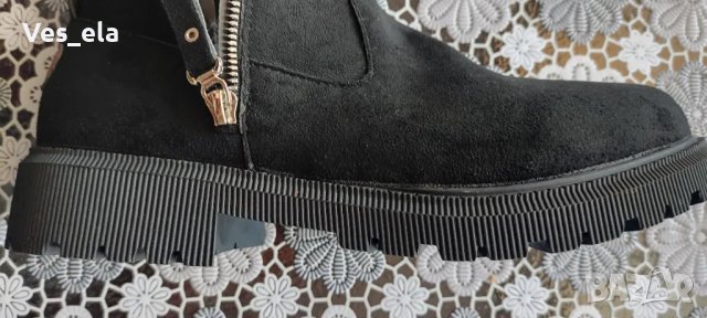 нови черни къси ботуши с цип отстрани подплатени , снимка 7 - Дамски ботуши - 47914661