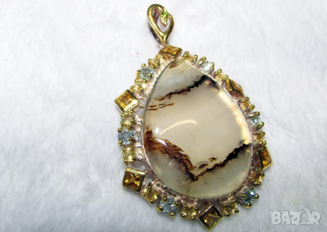 925 сребърно колие с натурален ахат 25 карата, снимка 2 - Колиета, медальони, синджири - 50990822