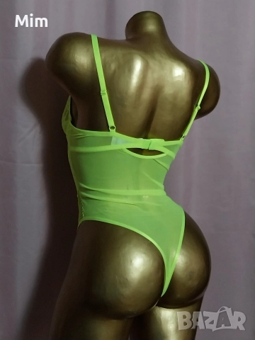 S Неоново жълто дантелено боди , снимка 5 - Бельо - 52917137