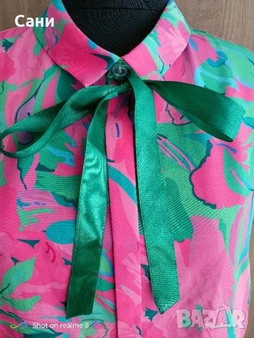 Розова блузка с зелена 🎀, снимка 3 - Туники - 51343784